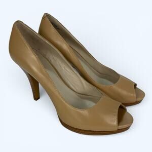 Nine West Nude Peep Toe Leather Heels Pumps Size 7.5 4 inch heel NWDANEE